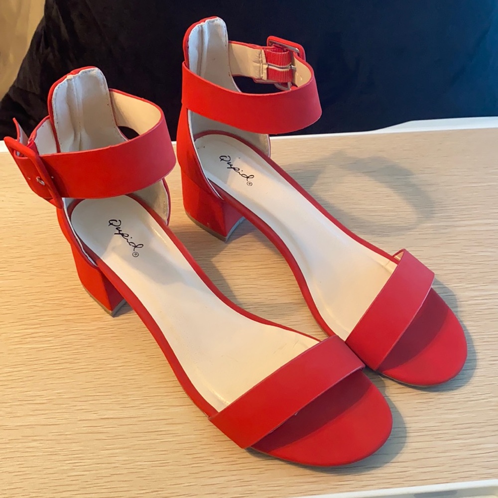 Qupid Red Block Heel Sandal